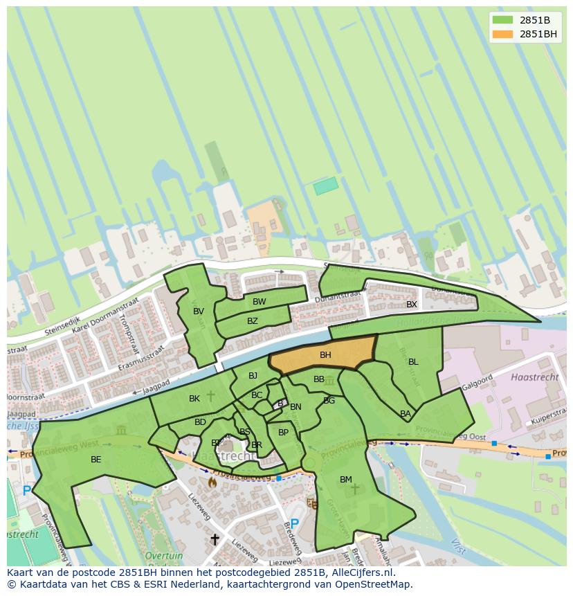 Afbeelding van het postcodegebied 2851 BH op de kaart.
