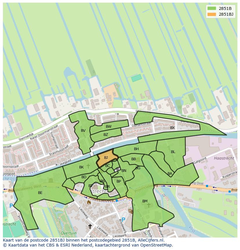 Afbeelding van het postcodegebied 2851 BJ op de kaart.