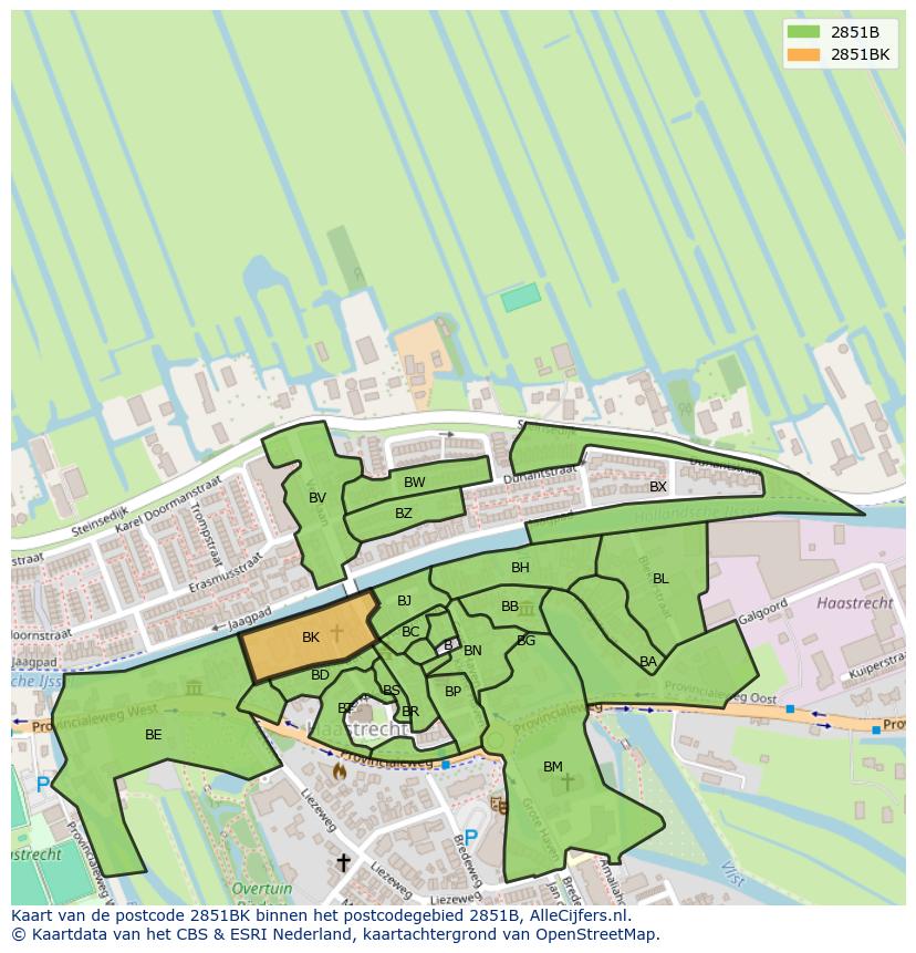 Afbeelding van het postcodegebied 2851 BK op de kaart.