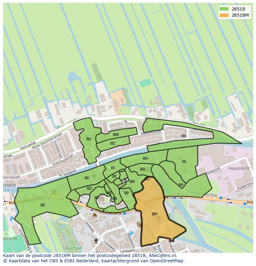 Afbeelding van het postcodegebied 2851 BM op de kaart.