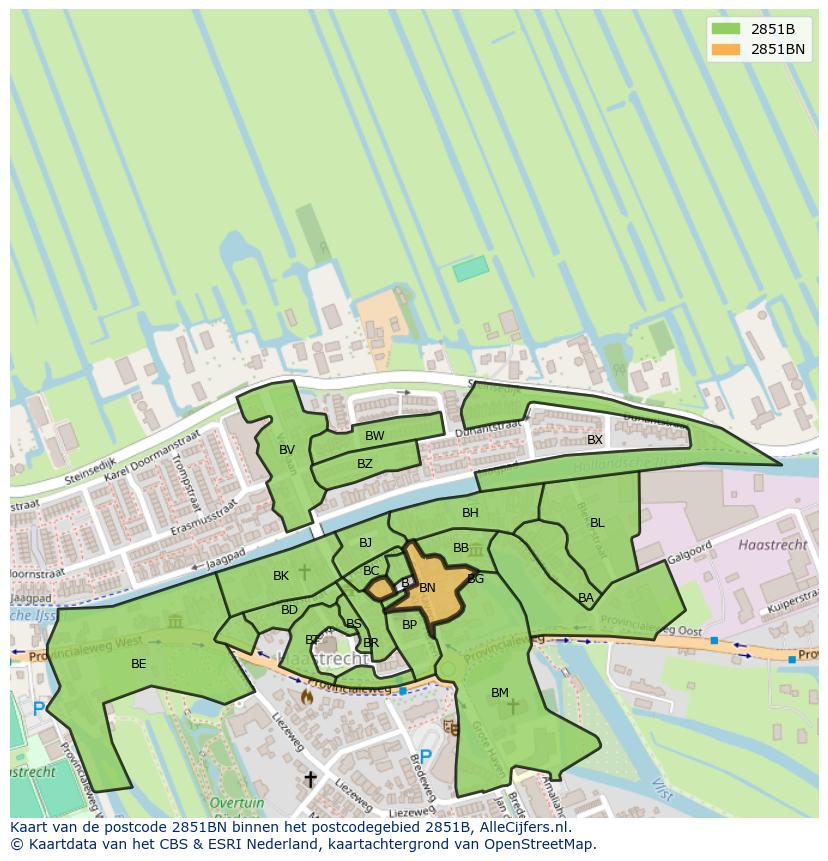 Afbeelding van het postcodegebied 2851 BN op de kaart.