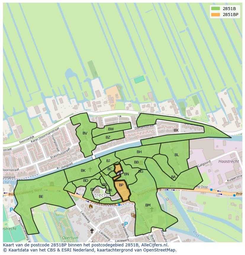 Afbeelding van het postcodegebied 2851 BP op de kaart.