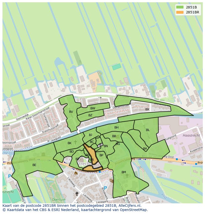 Afbeelding van het postcodegebied 2851 BR op de kaart.