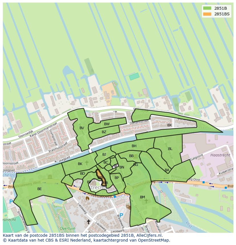 Afbeelding van het postcodegebied 2851 BS op de kaart.