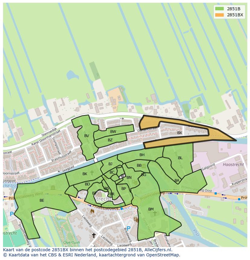 Afbeelding van het postcodegebied 2851 BX op de kaart.