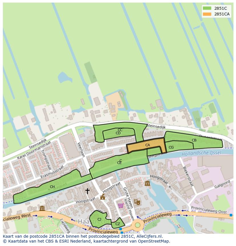 Afbeelding van het postcodegebied 2851 CA op de kaart.