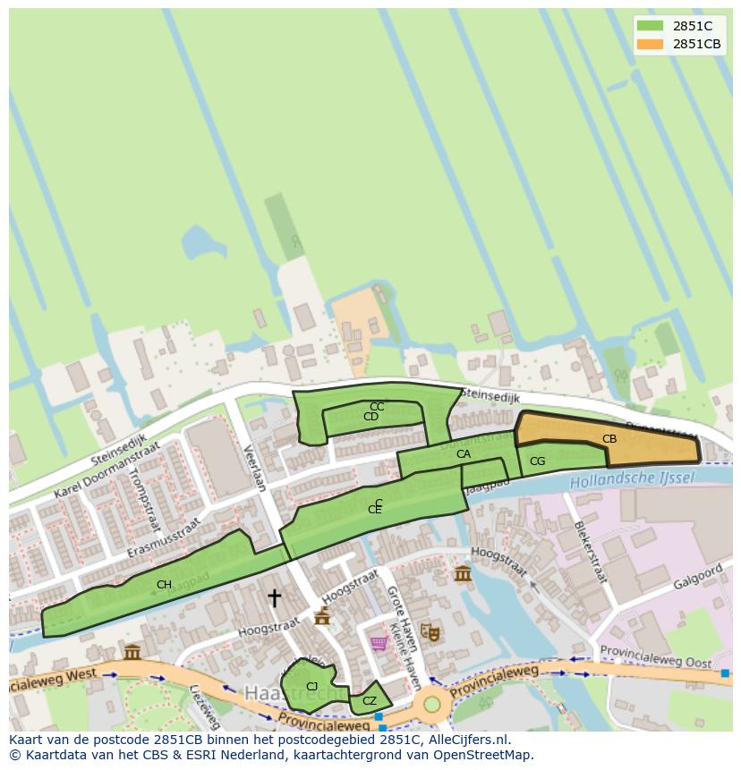 Afbeelding van het postcodegebied 2851 CB op de kaart.