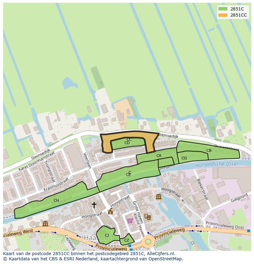 Afbeelding van het postcodegebied 2851 CC op de kaart.