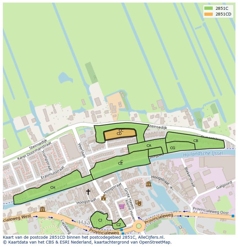 Afbeelding van het postcodegebied 2851 CD op de kaart.