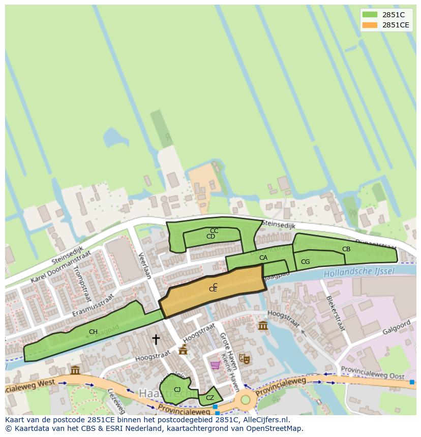 Afbeelding van het postcodegebied 2851 CE op de kaart.