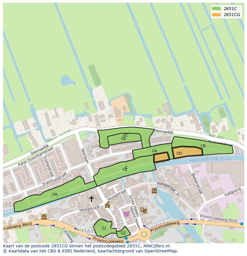 Afbeelding van het postcodegebied 2851 CG op de kaart.