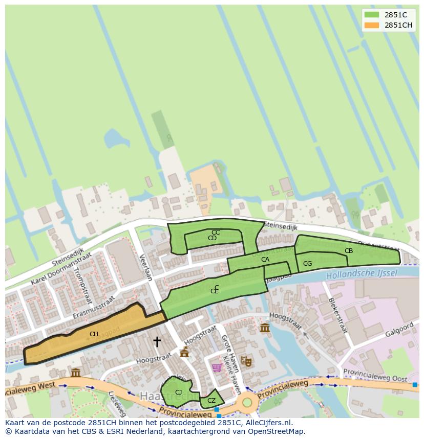 Afbeelding van het postcodegebied 2851 CH op de kaart.