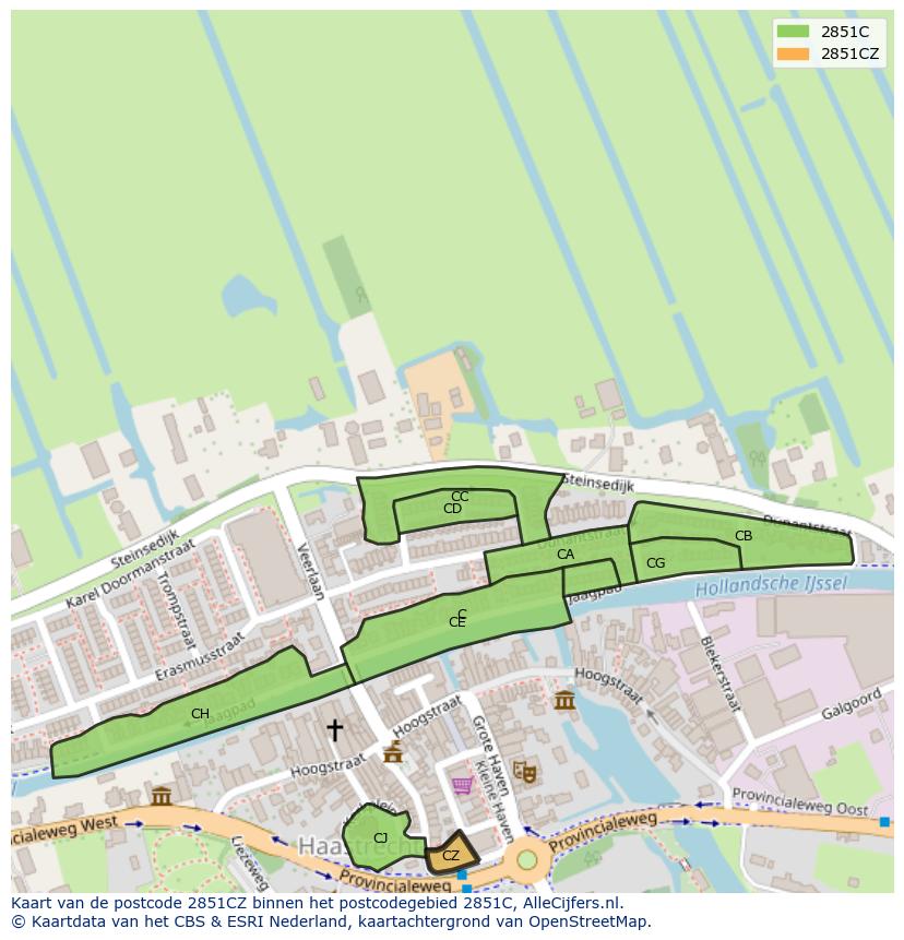 Afbeelding van het postcodegebied 2851 CZ op de kaart.