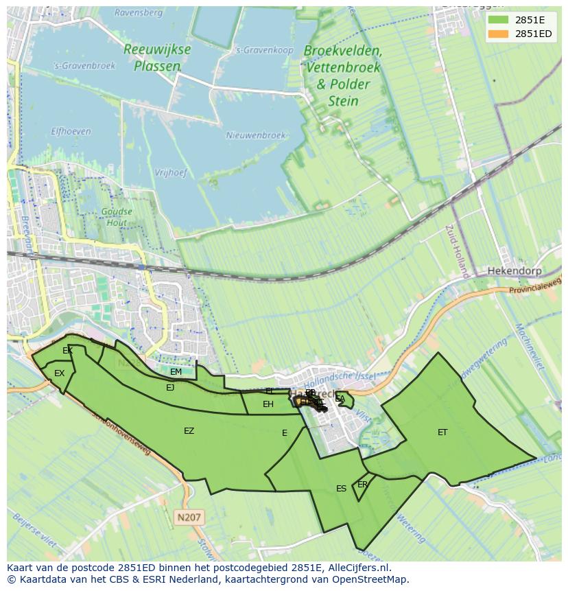 Afbeelding van het postcodegebied 2851 ED op de kaart.