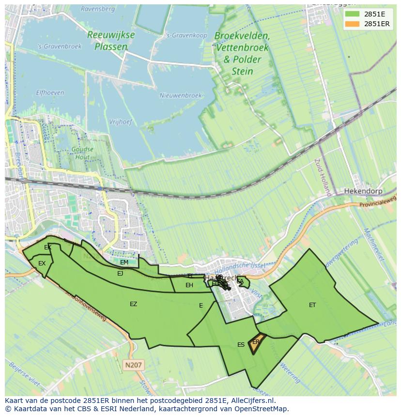 Afbeelding van het postcodegebied 2851 ER op de kaart.