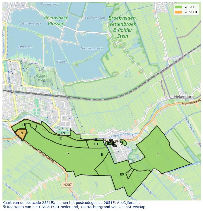 Afbeelding van het postcodegebied 2851 EX op de kaart.