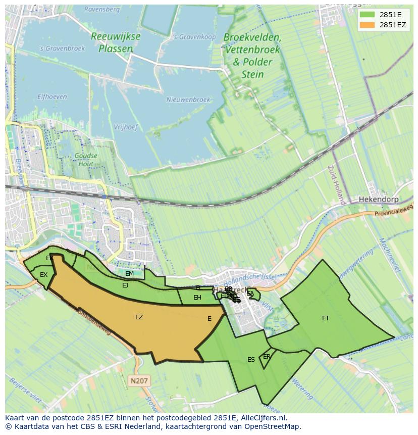 Afbeelding van het postcodegebied 2851 EZ op de kaart.