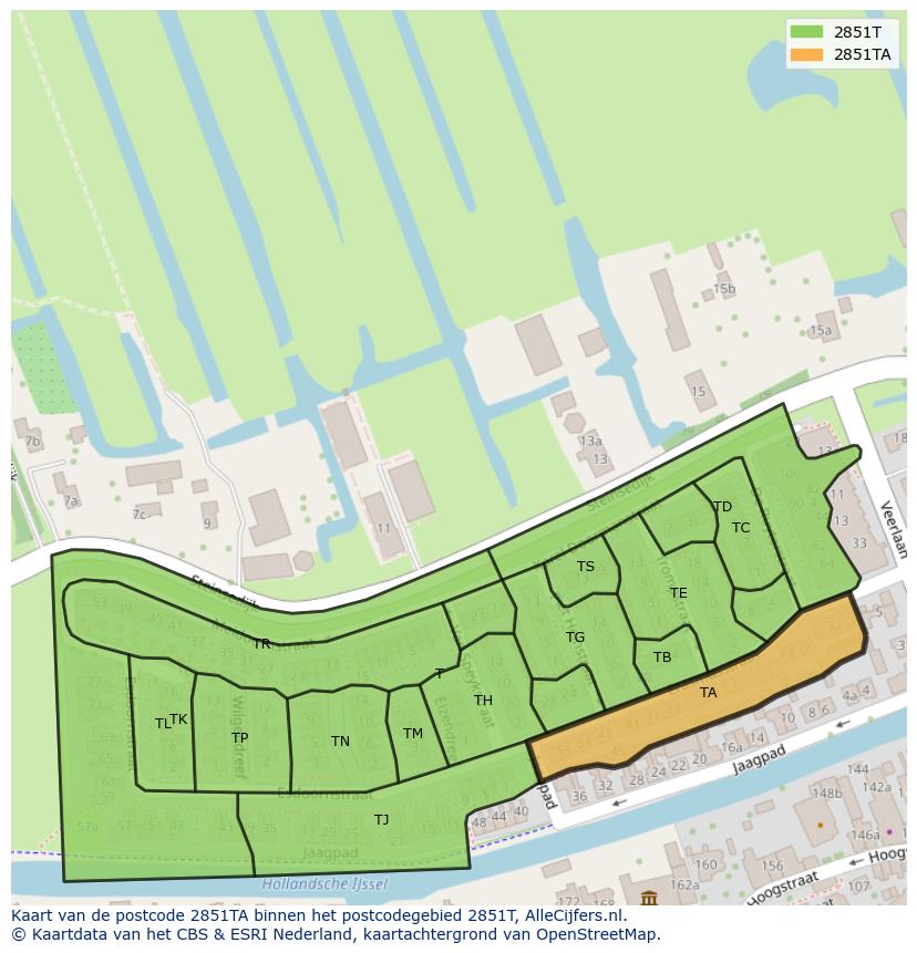 Afbeelding van het postcodegebied 2851 TA op de kaart.