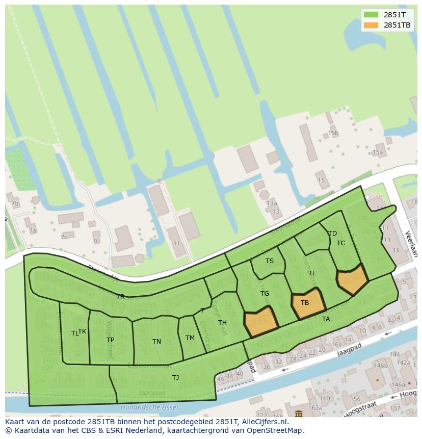 Afbeelding van het postcodegebied 2851 TB op de kaart.
