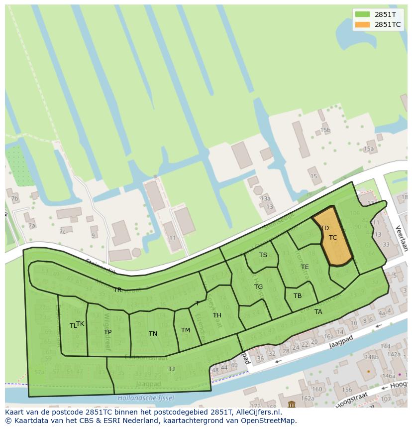 Afbeelding van het postcodegebied 2851 TC op de kaart.