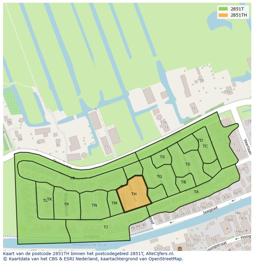 Afbeelding van het postcodegebied 2851 TH op de kaart.