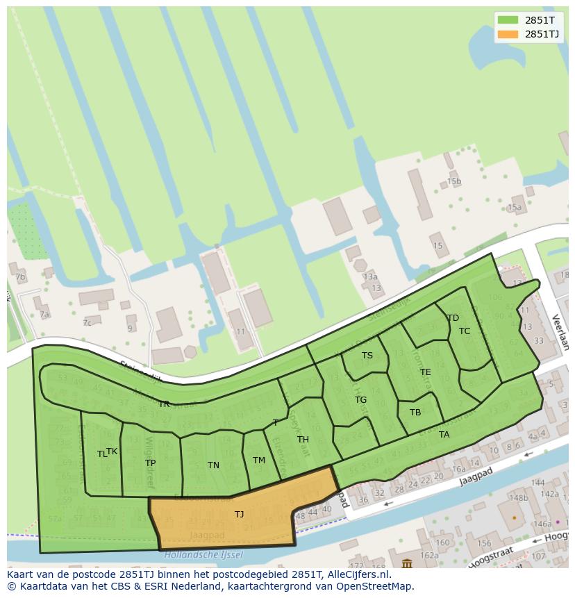 Afbeelding van het postcodegebied 2851 TJ op de kaart.