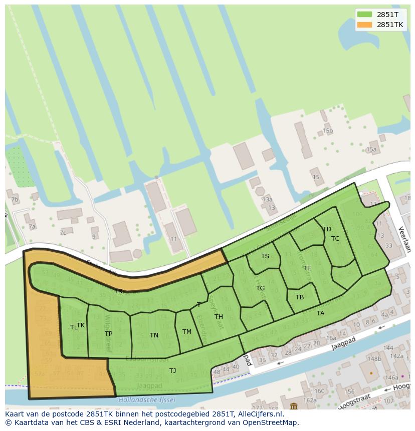 Afbeelding van het postcodegebied 2851 TK op de kaart.