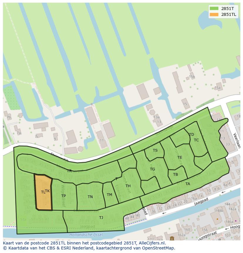 Afbeelding van het postcodegebied 2851 TL op de kaart.