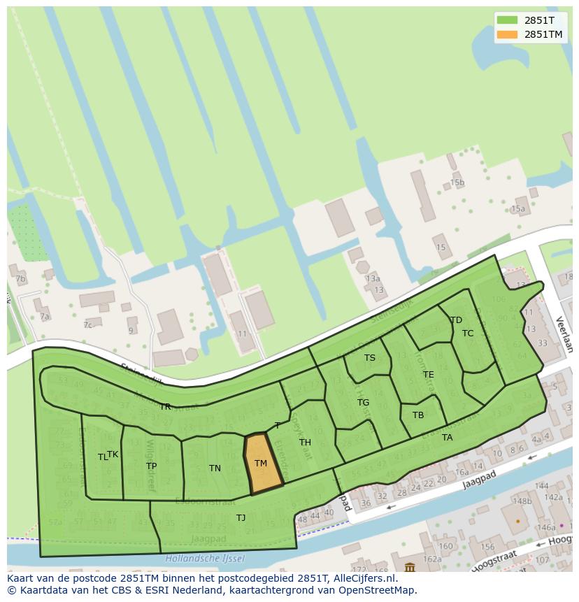 Afbeelding van het postcodegebied 2851 TM op de kaart.