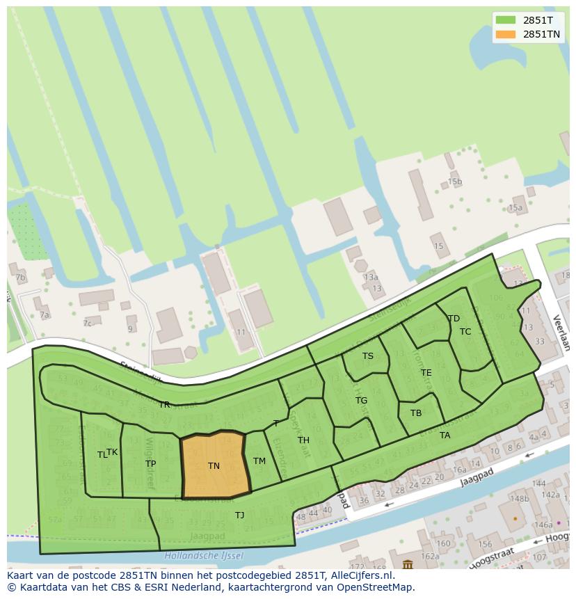 Afbeelding van het postcodegebied 2851 TN op de kaart.