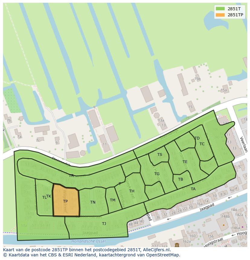 Afbeelding van het postcodegebied 2851 TP op de kaart.