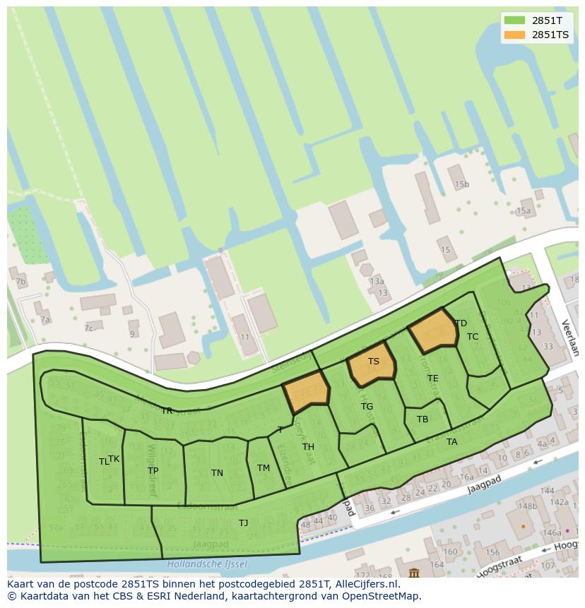 Afbeelding van het postcodegebied 2851 TS op de kaart.