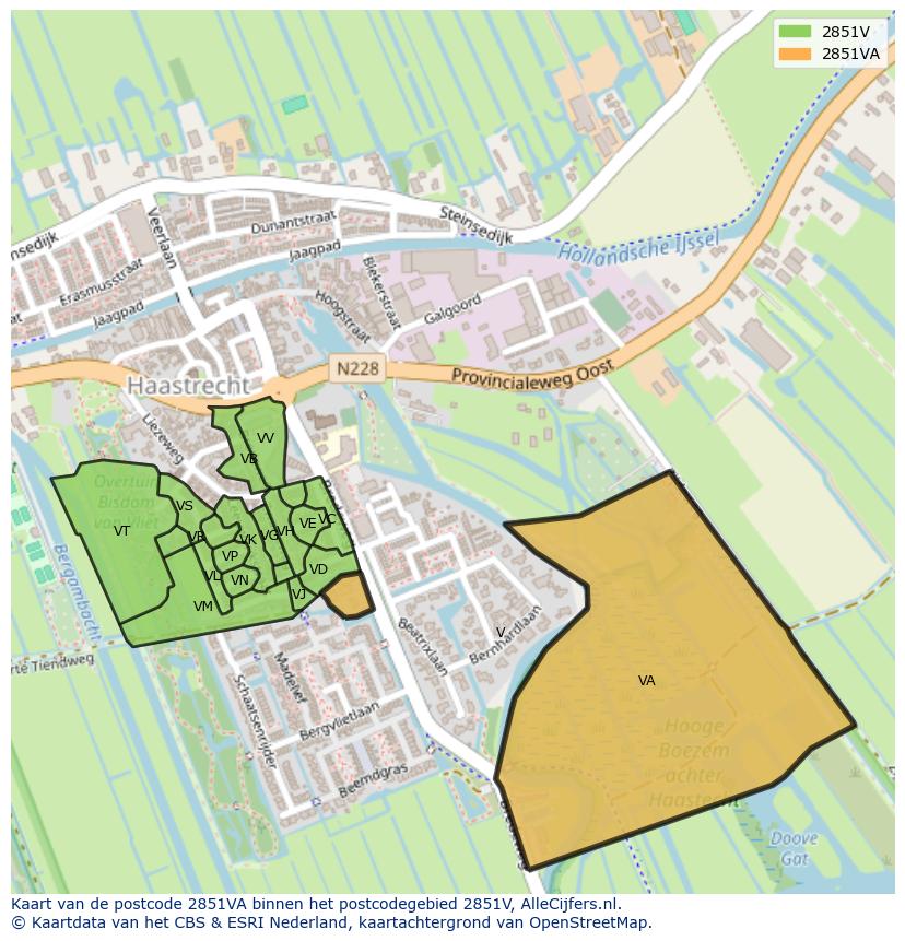 Afbeelding van het postcodegebied 2851 VA op de kaart.
