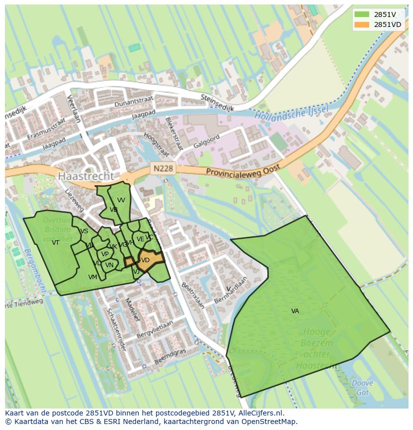 Afbeelding van het postcodegebied 2851 VD op de kaart.