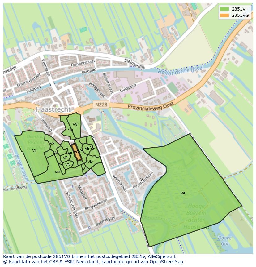 Afbeelding van het postcodegebied 2851 VG op de kaart.