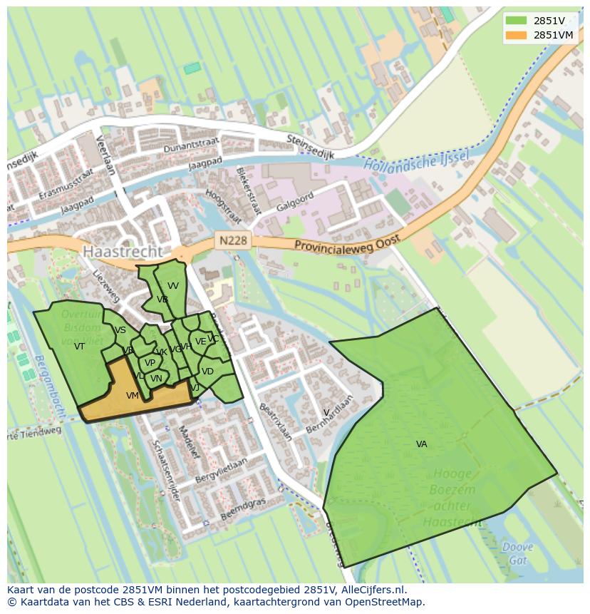 Afbeelding van het postcodegebied 2851 VM op de kaart.