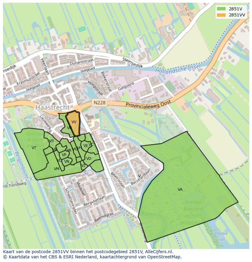 Afbeelding van het postcodegebied 2851 VV op de kaart.