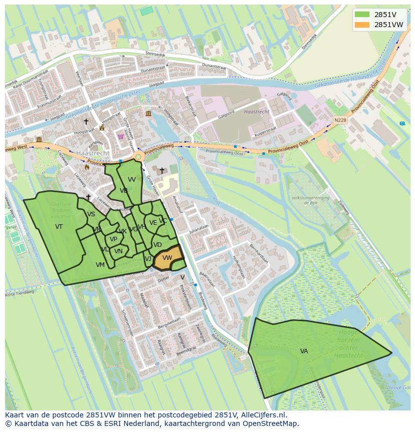 Afbeelding van het postcodegebied 2851 VW op de kaart.