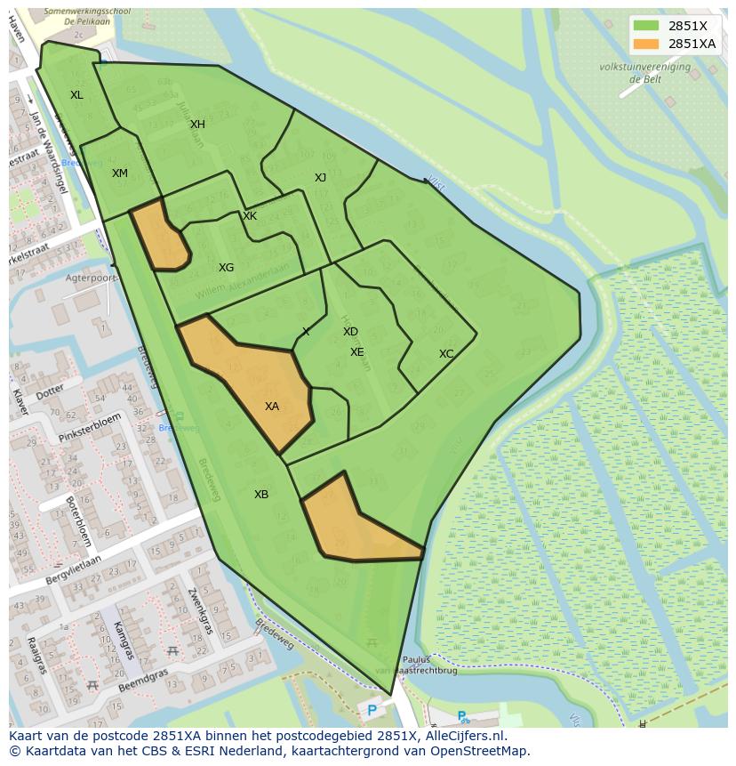 Afbeelding van het postcodegebied 2851 XA op de kaart.