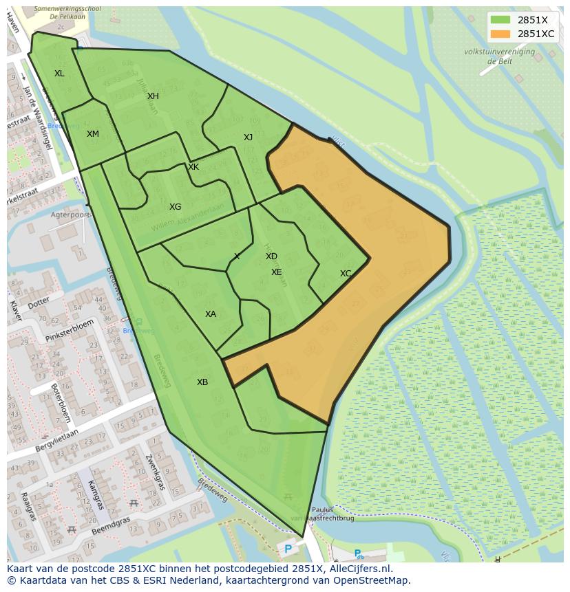 Afbeelding van het postcodegebied 2851 XC op de kaart.