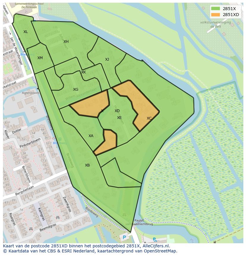 Afbeelding van het postcodegebied 2851 XD op de kaart.