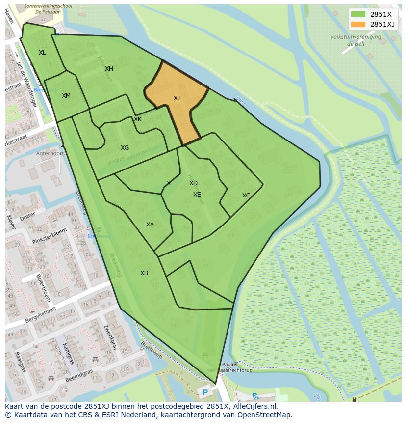Afbeelding van het postcodegebied 2851 XJ op de kaart.