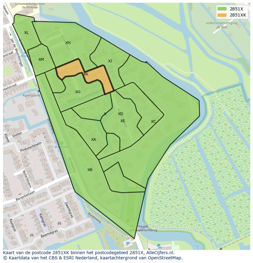 Afbeelding van het postcodegebied 2851 XK op de kaart.
