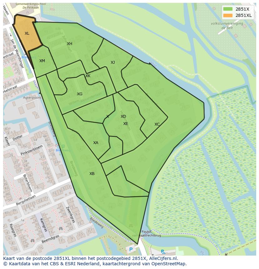 Afbeelding van het postcodegebied 2851 XL op de kaart.