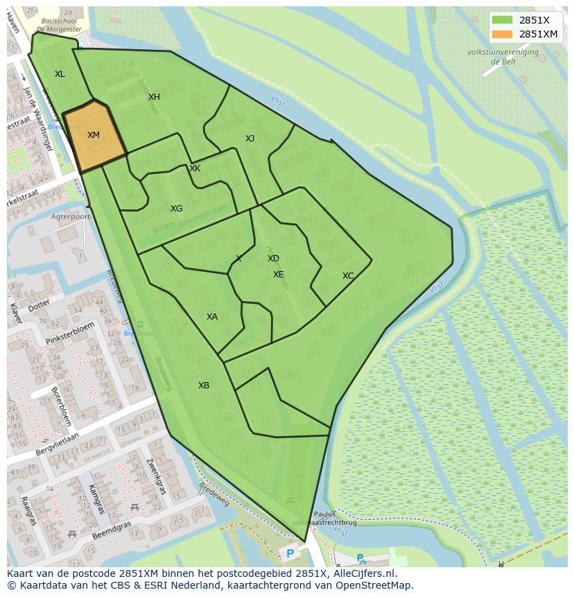 Afbeelding van het postcodegebied 2851 XM op de kaart.