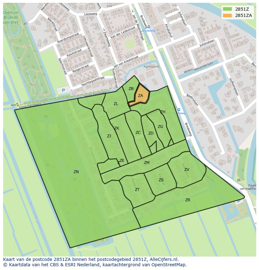 Afbeelding van het postcodegebied 2851 ZA op de kaart.