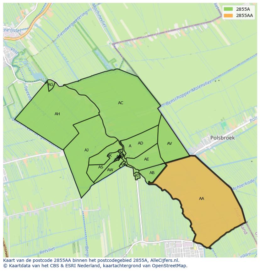 Afbeelding van het postcodegebied 2855 AA op de kaart.
