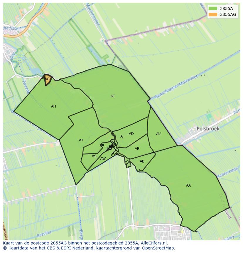 Afbeelding van het postcodegebied 2855 AG op de kaart.