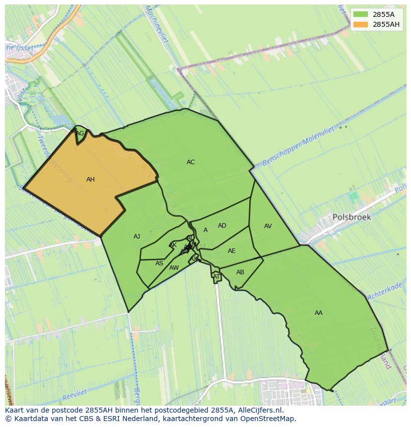 Afbeelding van het postcodegebied 2855 AH op de kaart.
