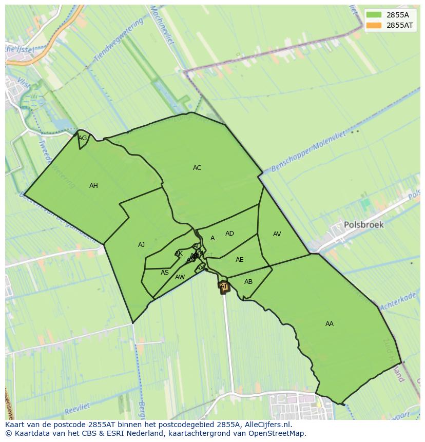 Afbeelding van het postcodegebied 2855 AT op de kaart.